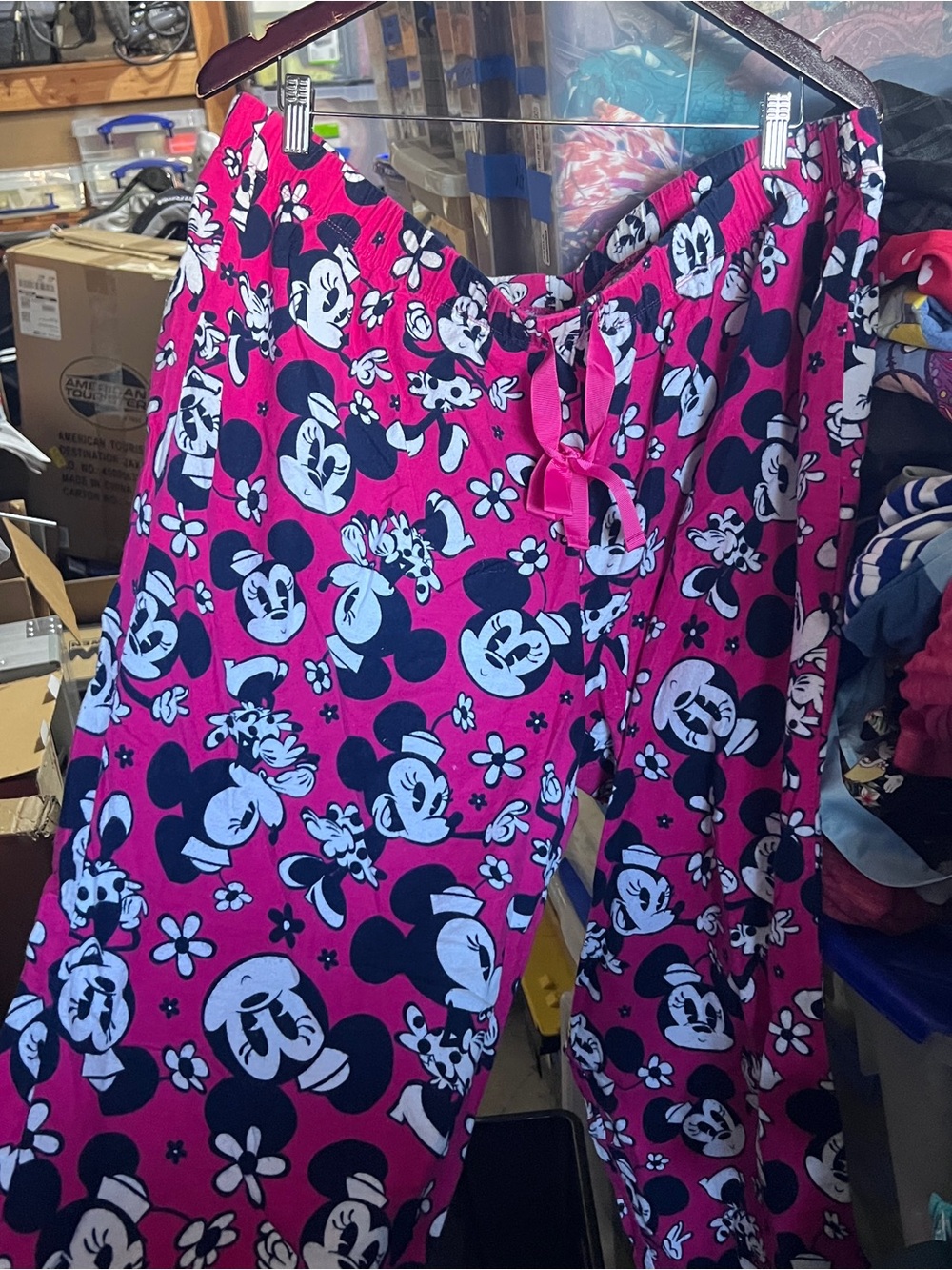 Disney Pink Minnie Mouse Pajama Bottoms with drawstring bow tie